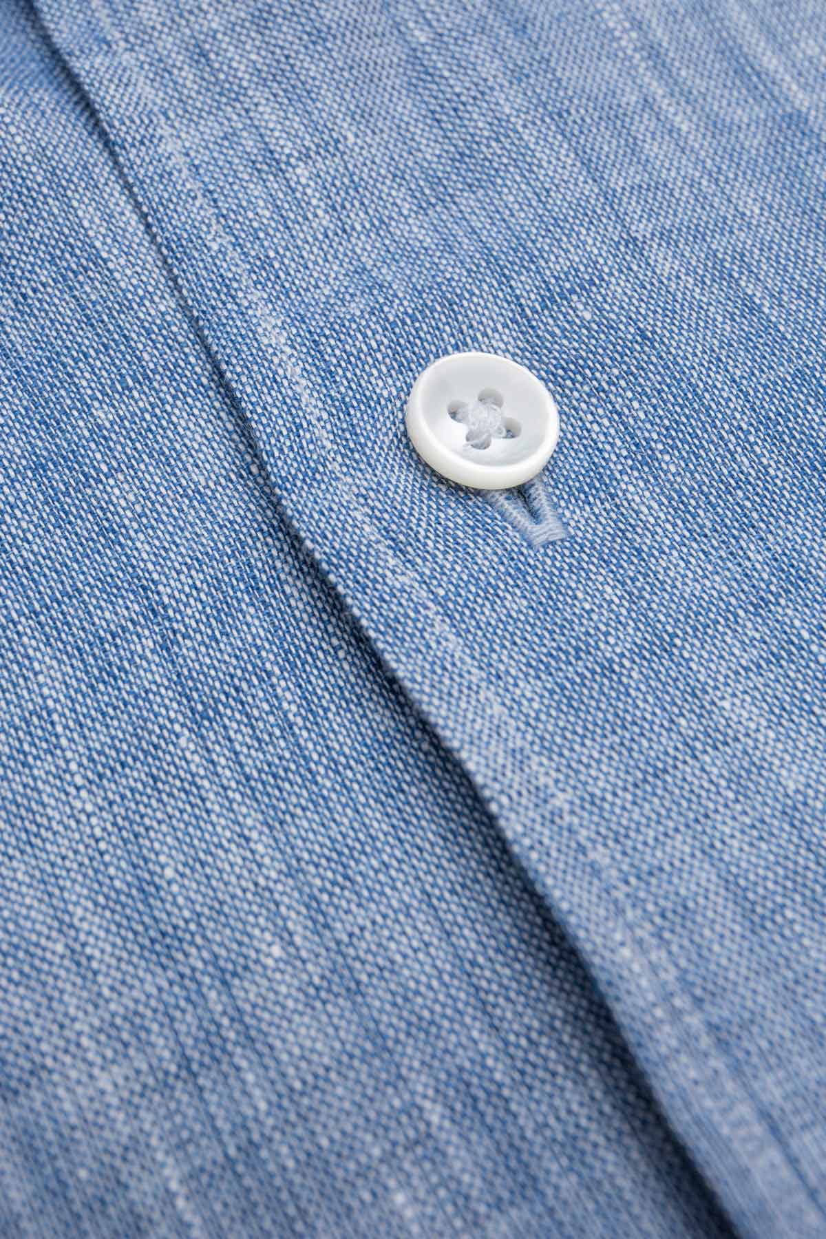 Azure Dark Blue Linen Shirt - Image 4