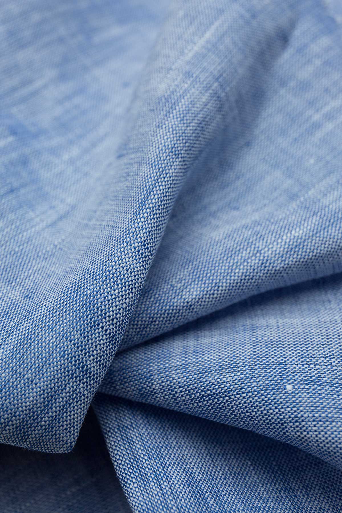Azure Dark Blue Linen Shirt - Image 6