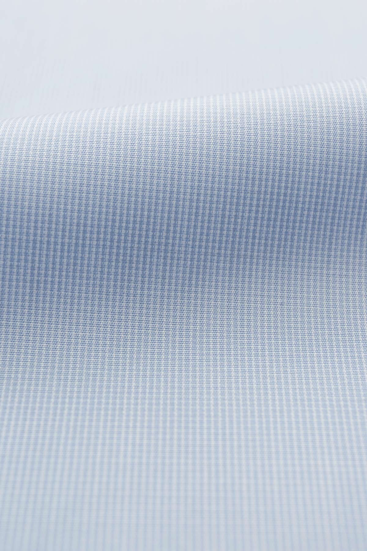 Benton 100s Micro Grid Blue Poplin Fabric - Image 3