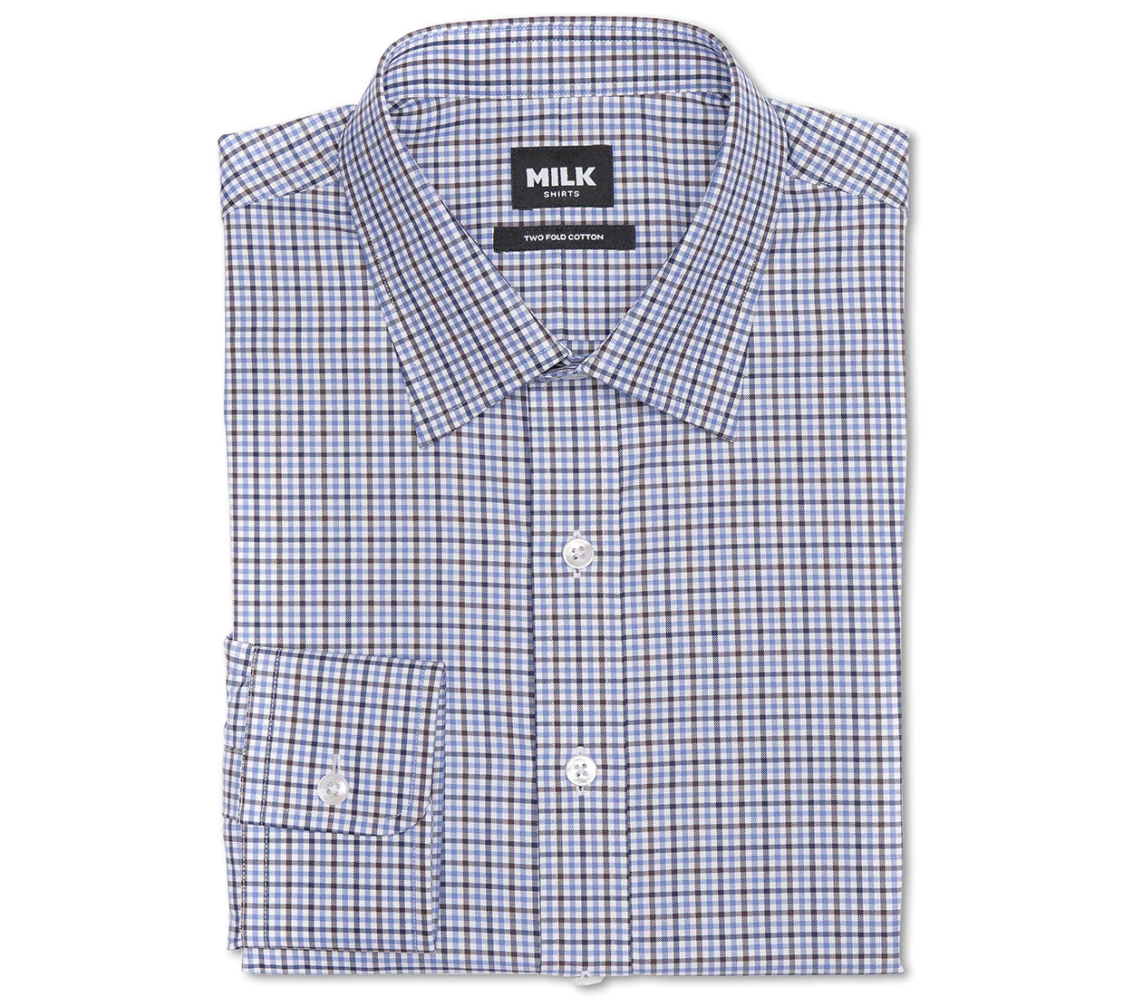 Doresa 100s Brown Blue Check Shirt - Image 3