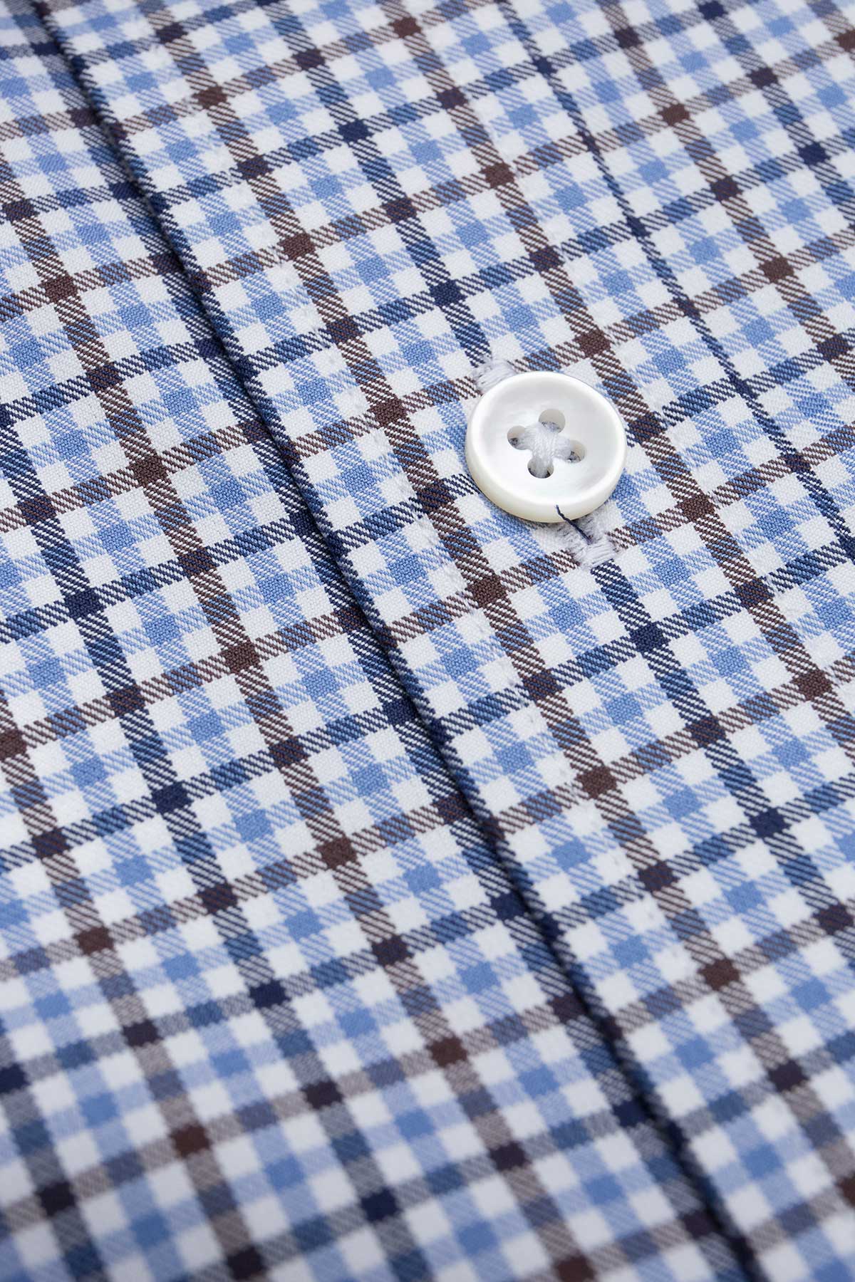 Doresa 100s Brown Blue Check Shirt - Image 4