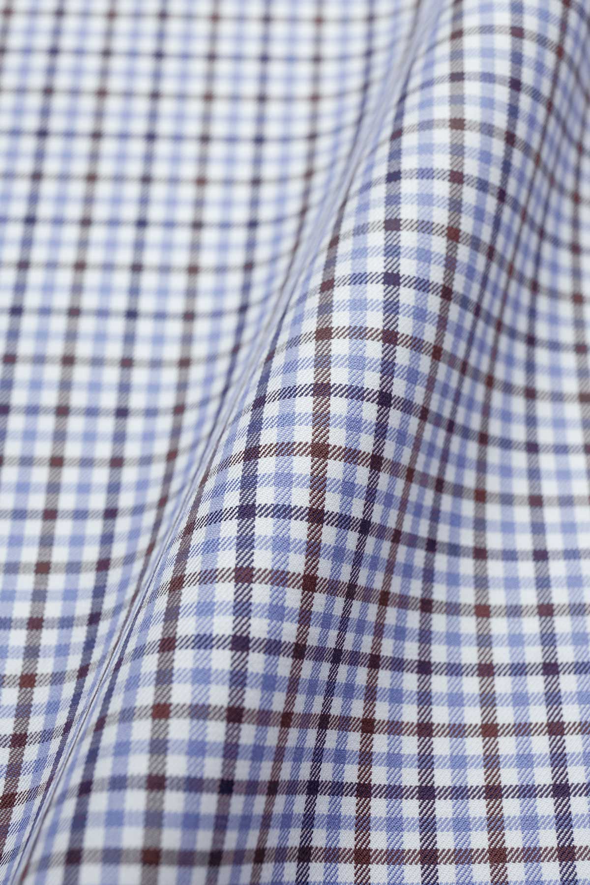 Doresa 100s Brown Blue Check Shirt - Image 5