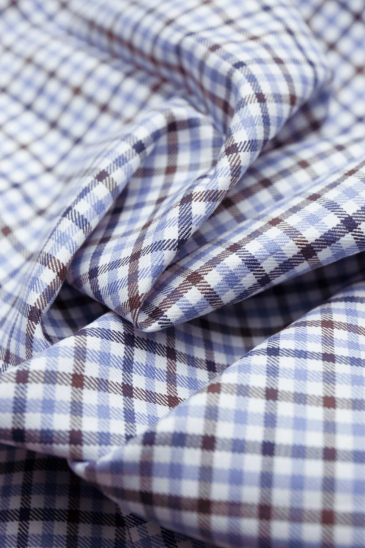 Doresa 100s Brown Blue Check Shirt - Image 6