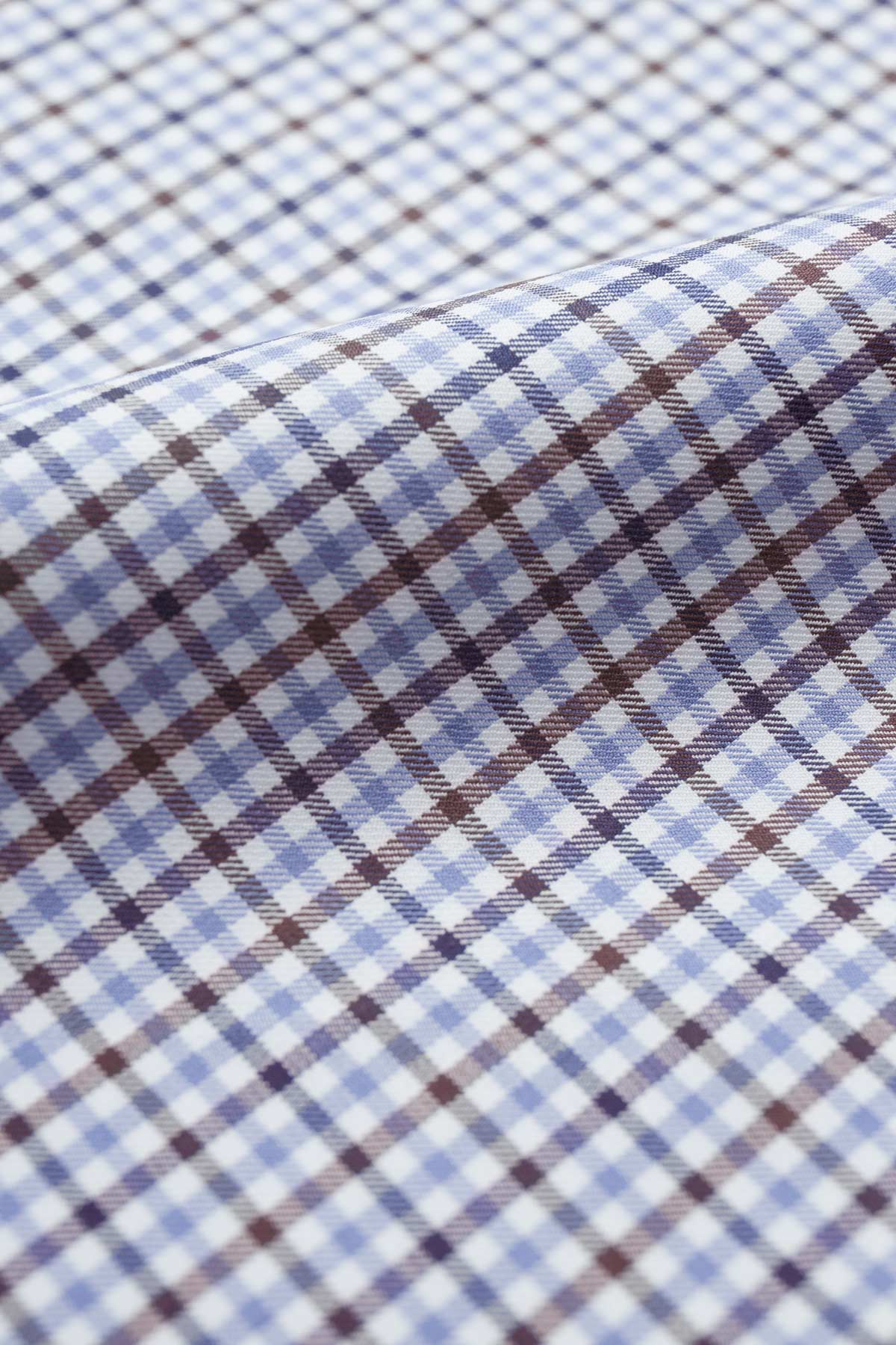 Doresa 100s Brown Blue Check Fabric - Image 3