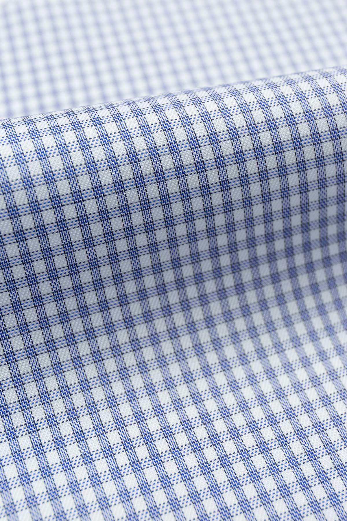 Kobe 100s Blue White Check Twill Fabric - Image 3